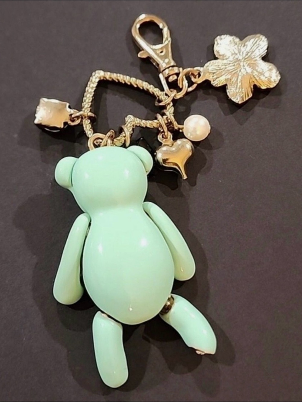 3D Enamel Mint Green Teddy Bear Charm Keychain - Picture 4 of 4
